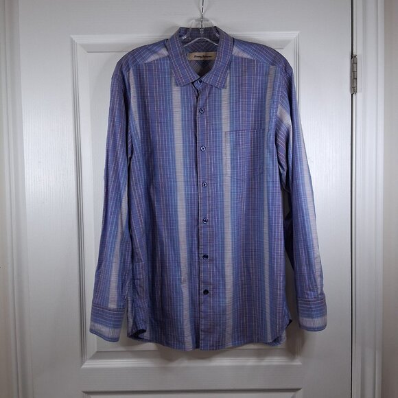 Tommy Bahama Other - Tommy Bahama Shirt Men Large Purple Stripe Silk Cotton Blend Long Sleeve